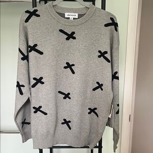 Off-White Gray Crewneck Sweater with Black Crosses